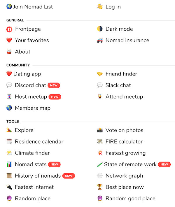 nomad list features