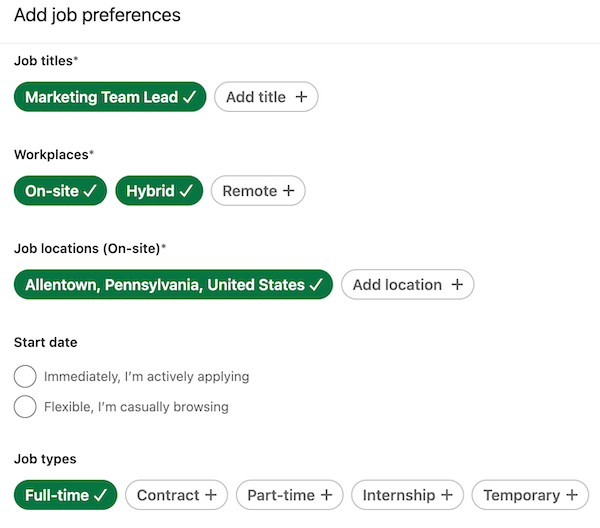 job preferences on linkedin